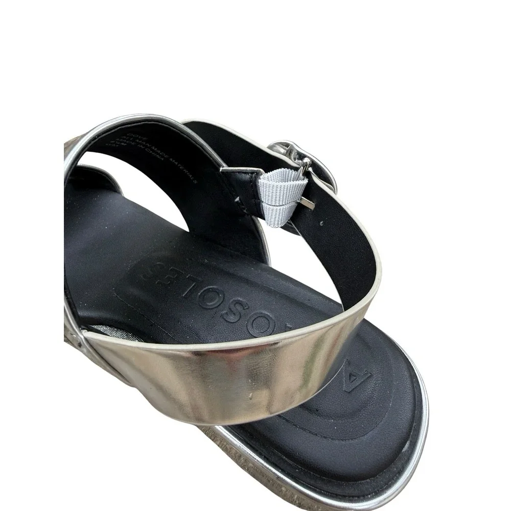Aerosoles Dove Sandals 8.5M Silver Metallic Mirror Block Heel Buckle Comfort
